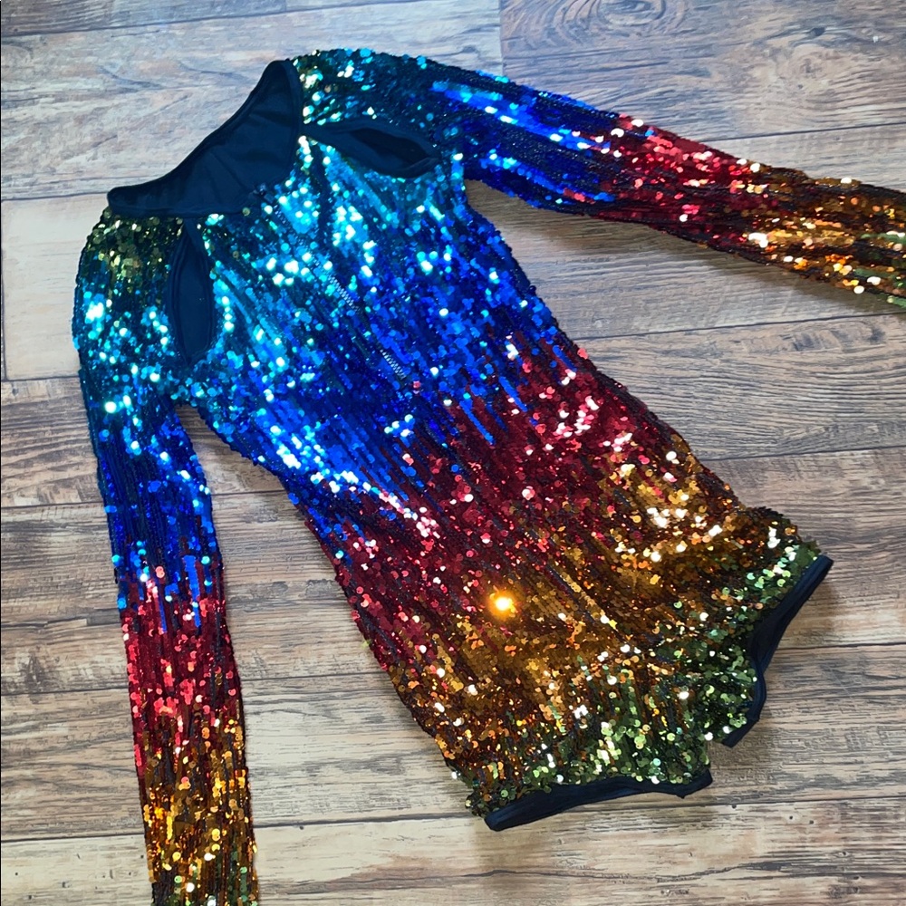 Multicolor Sequin Long Sleeve Bodysuit